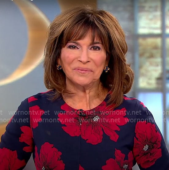 Rikki Klieman's red floral dress on CBS Mornings