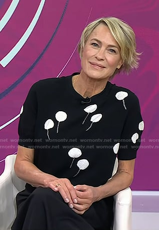 Robin Wright's black dandelion short sleeve sweater on Today