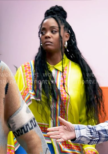 Sabrina's lime stripe and dot printed blouse on Tyler Perrys Sistas