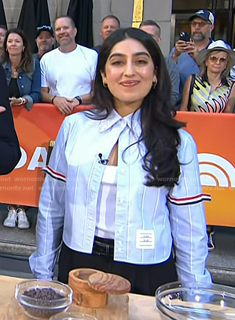 Samah Dada's blue striped cropped shirt on Today
