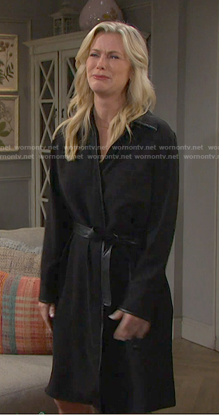 Sami's black leather trim belted dress on Days of our Lives