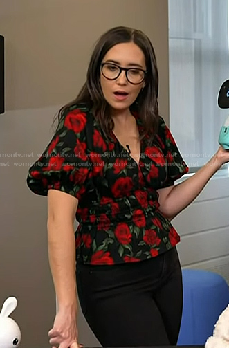 Savannah's black rose print top on Today