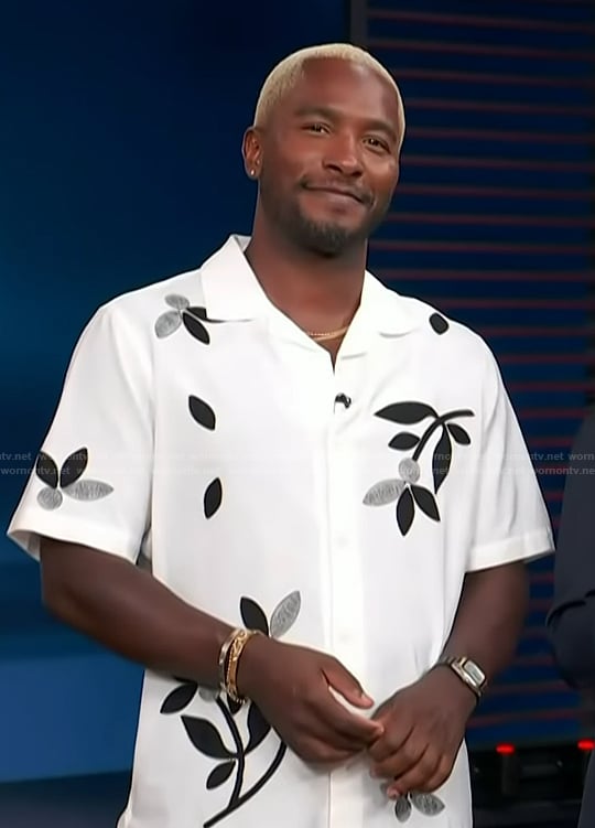 Scott's white floral print shirt on Access Hollywood