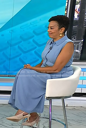 Sharon Epperson's blue sleeveless shirtdress on Today