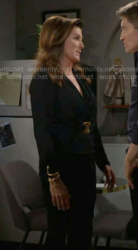 Sheila's black top with gold waist detail on The Bold and the Beautiful