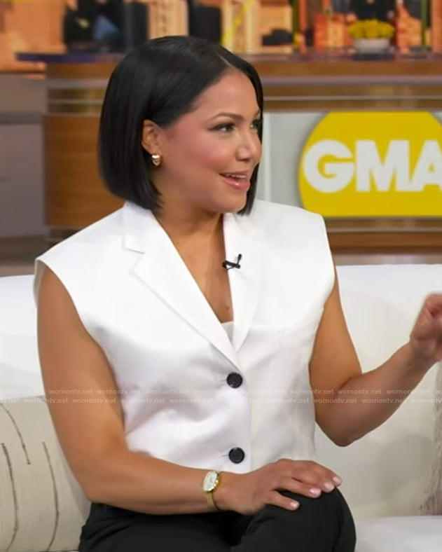 Stephanie's white cropped vest on Good Morning America