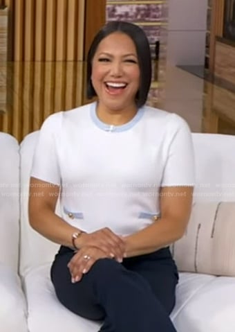 Stephanie's white short sleeve sweater on Good Morning America