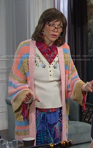 Susan's floral henley and striped cardigan on Days of our Lives