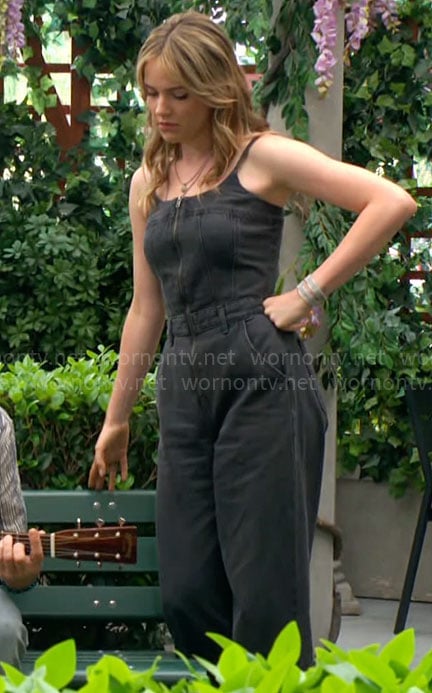 Tessa's black denim jumpsuit on The Young and the Restless