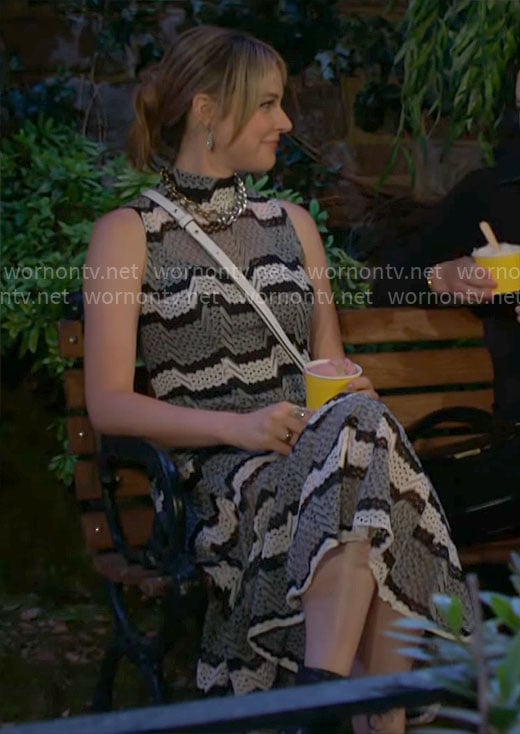 Tessa's grey striped knit midi dress on The Young and the Restless