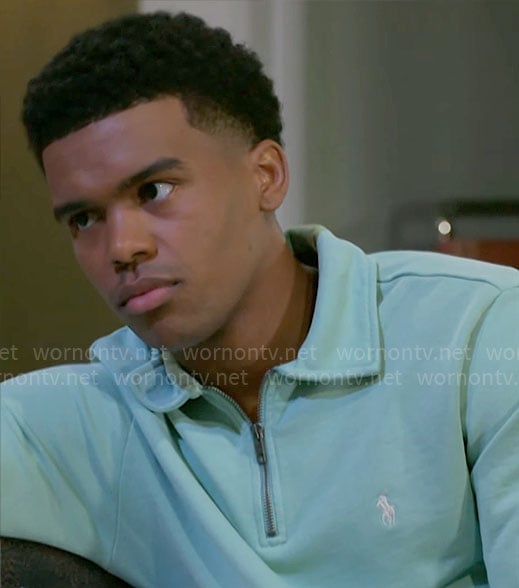 Tyrell's mint green sweatshirt on Beyond the Gates