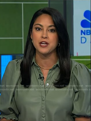 Valerie Castro's green puff sleeve top on NBC News Daily