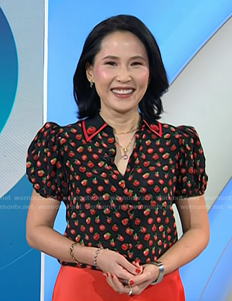 Vicky's black fruit print puff sleeve top on Today