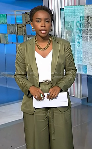 Zinhle's green blazer and wide-leg pants on NBC News Daily