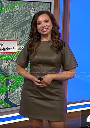 Adelle's green short sleeve leather dress on Today