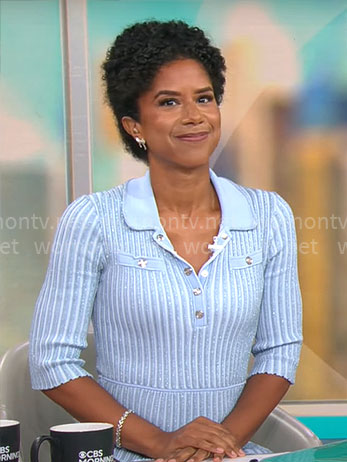 Adriana Diaz's light blue rib knit midi dress on CBS Mornings