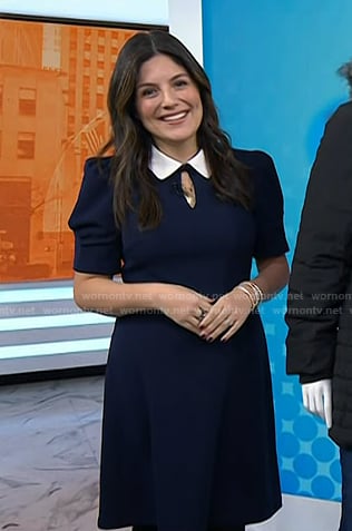 Adrianna's navy keyhole collared dress on Today