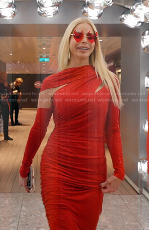 Alexi'a red asymmetric dress on The Real Housewives of Miami