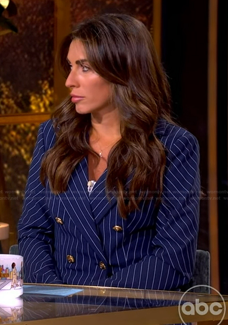 Alyssa's navy pinstripe blazer and pants on The View