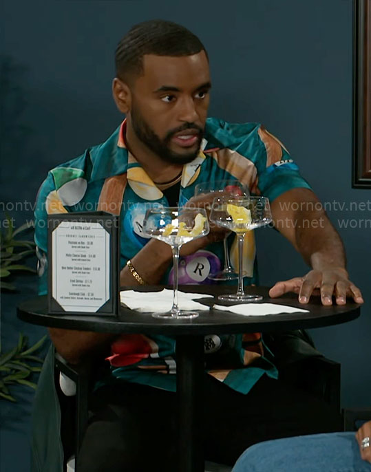 Andre's billiard ball print shirt on Beyond the Gates