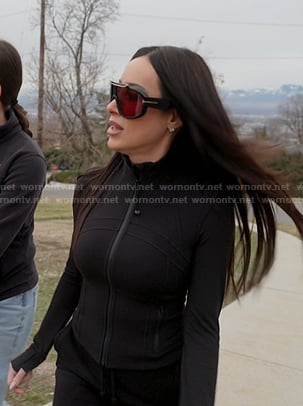 Angie's black zip jacket on The Real Housewives of Salt Lake City