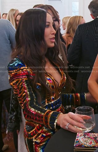 Angie's sequinned v-neck mini dress on The Real Housewives of Salt Lake City