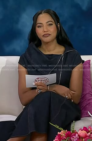 Ayesha Curry's denim zip top and skirt on Today