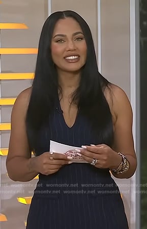 Ayesha Curry's navy pinstripe halter top and pants on Today