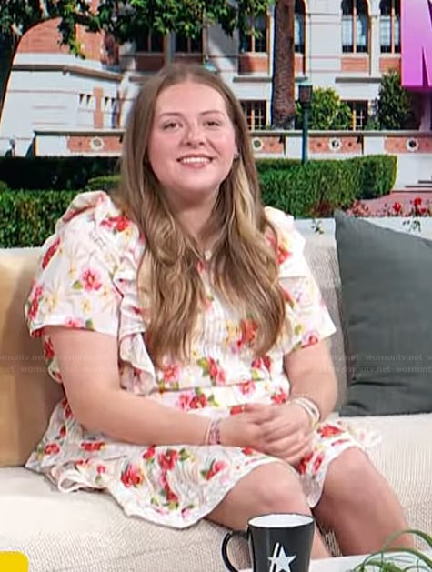 Bama Morgan's floral print mini dress on Access Hollywood