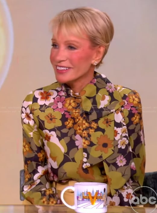 Barbara Corcoran's floral print tie neck top on The View