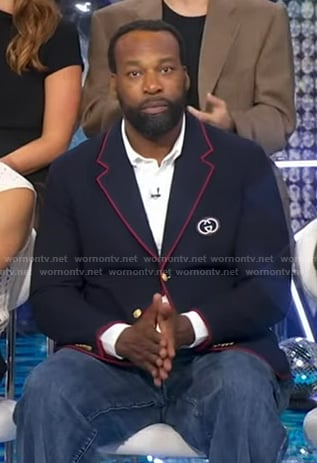 Baron Davis's navy contrast trim blazer on Good Morning America