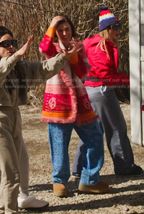 Bronwyn's pink paisley cardigan and pants on The Real Housewives of Salt Lake City