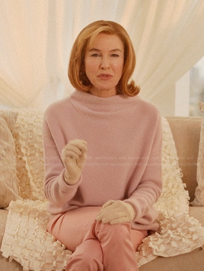 Camila White's pink cowl neck sweater on Only Murders in the Building