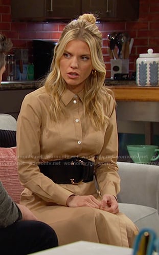 Cat's beige shirtdress on Days of our Lives