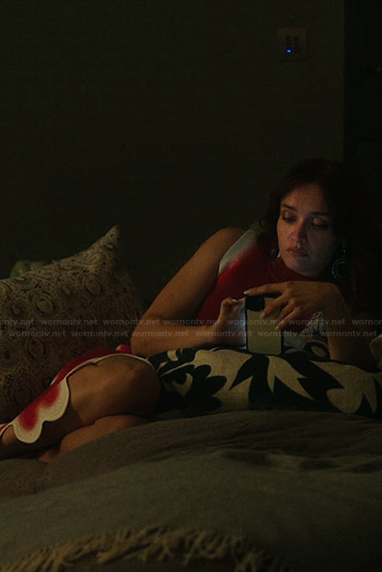 Cherry's red scalloped hem dress on The Girlfriend