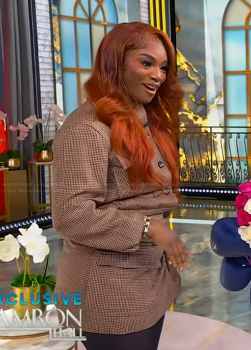 Claressa Shields' check print jacket and skirt on Tamron Hall Show