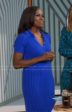 Deborah's blue ribbed polo dress on Good Morning America