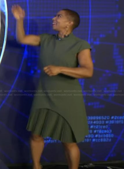 Deja Vu's green pleated dress on Live with Kelly and Mark