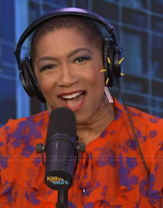 Deja Vu's red floral print ruffle top on Live with Kelly and Mark