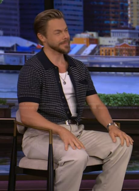 Derek Hough's navy polo on Live with Kelly and Mark