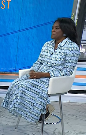 Dr. Angela Lamb's blue geometric print shirtdress on Today