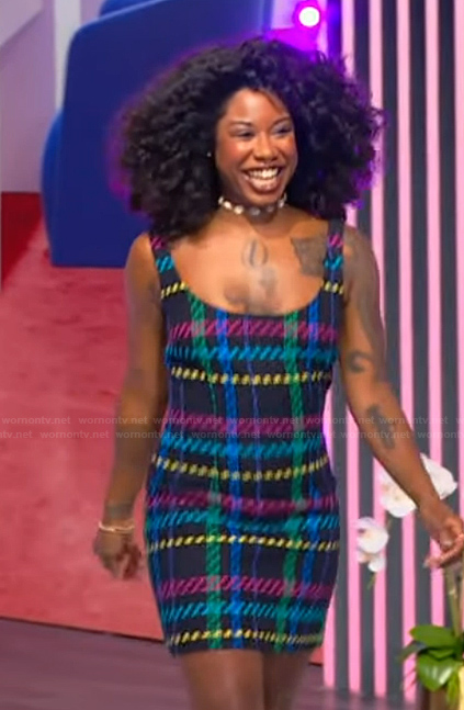 Dre's plaid tank mini dress on Tamron Hall Show