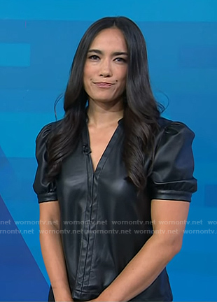 Emilie's black leather v-neck top on Today