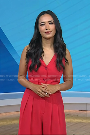 Emilie's red sleeveless jumpsuit on Today