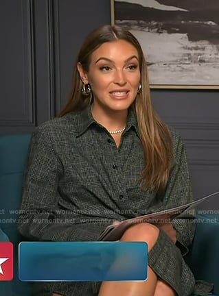 Emily's grey plaid shirtdress on Access Hollywood