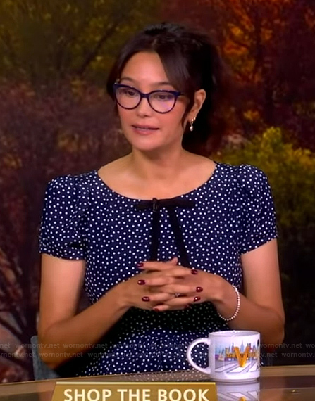 Emma Heming Willis's blue polka dot print dress on The View
