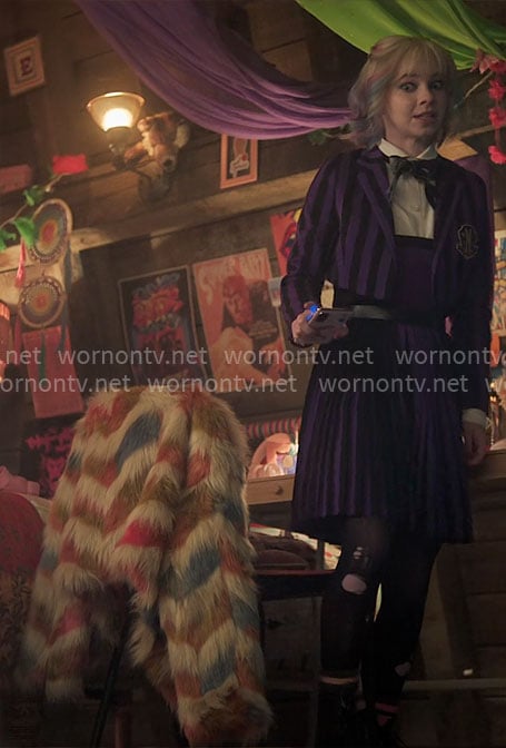 Enid's fur chevron jacket on Wednesday