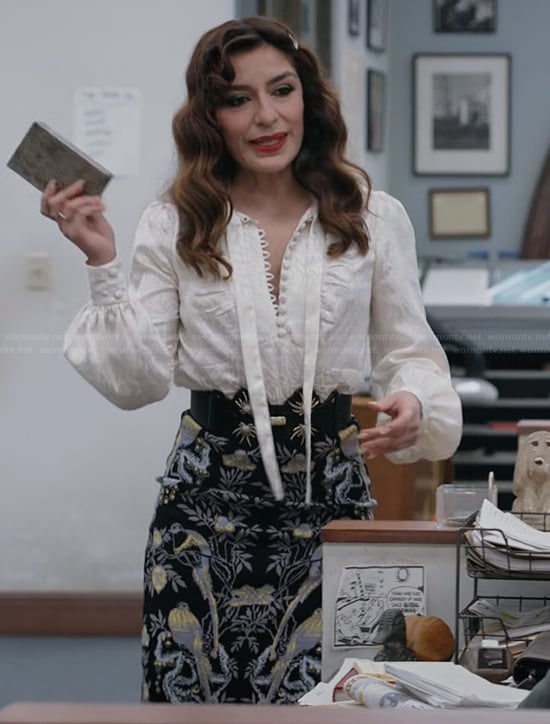 Esmerelda's black jacquard skirt on The Paper