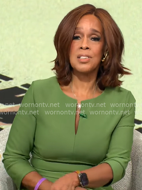 Gayle King's green split-neck dress on CBS Mornings