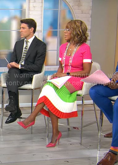 Gayle King's pink colorblock dress on CBS Mornings
